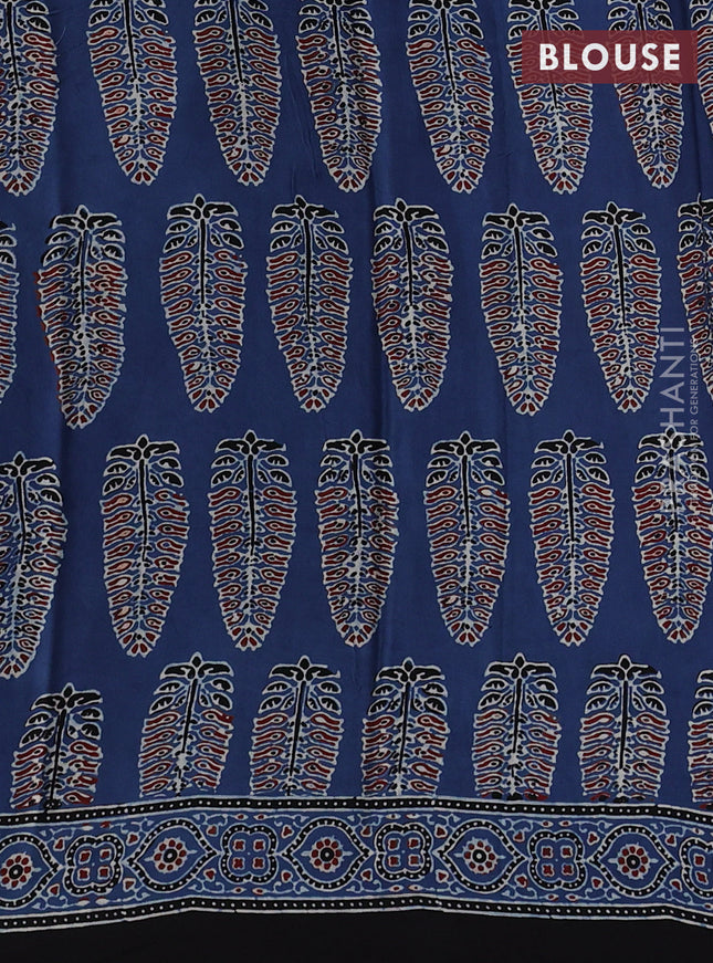 Modal silk saree indigo blue and black with allover ajrakh butta prints and printed border