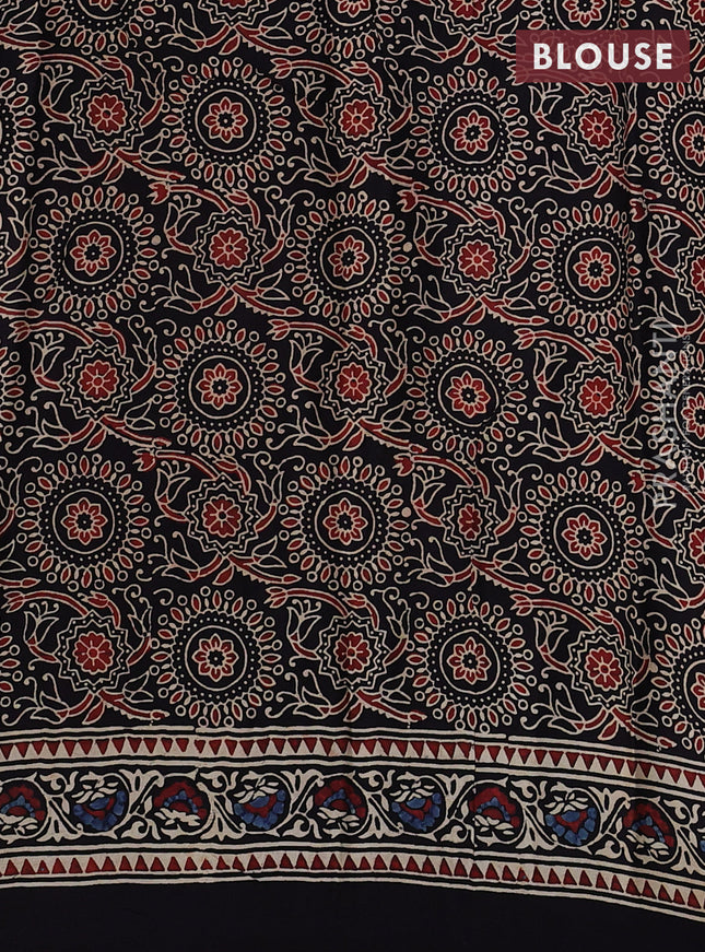 Modal silk saree black and beige with allover ajrakh prints and printed border