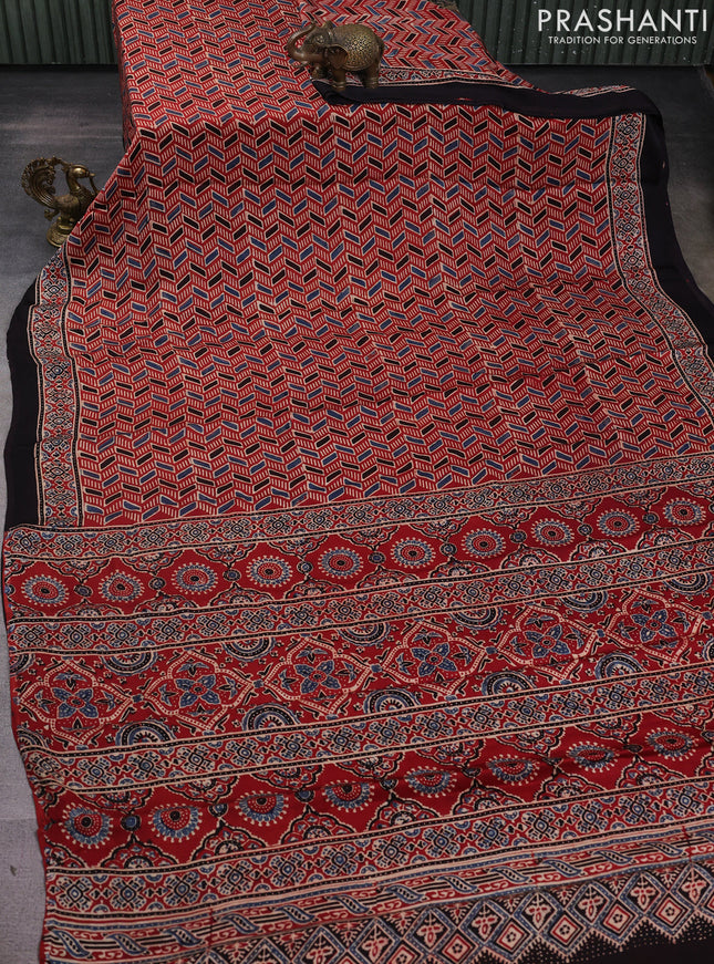 Modal silk saree maroon and black with allover ajrakh prints and printed border