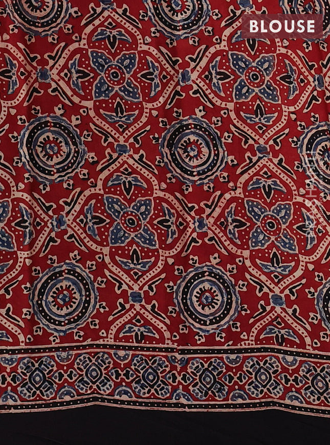 Modal silk saree maroon and black with allover ajrakh prints and printed border