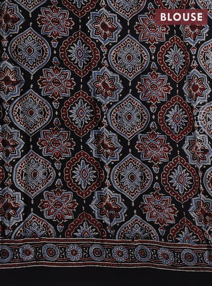 Modal silk saree black with allover ajrakh butta prints and printed border