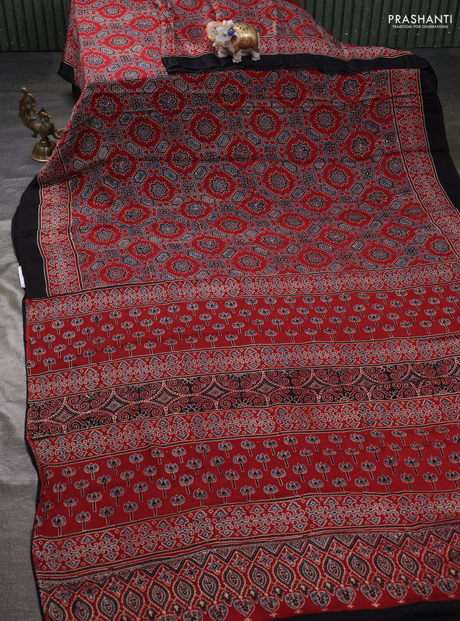 Modal silk saree maroon and black with allover ajrakh prints and printed border
