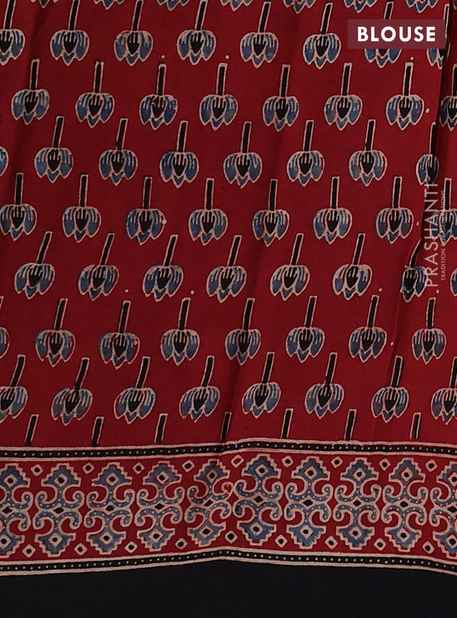 Modal silk saree maroon and black with allover ajrakh prints and printed border