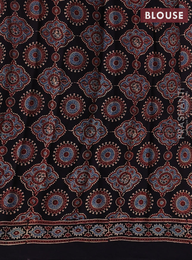Modal silk saree black with allover ajrakh prints and printed border