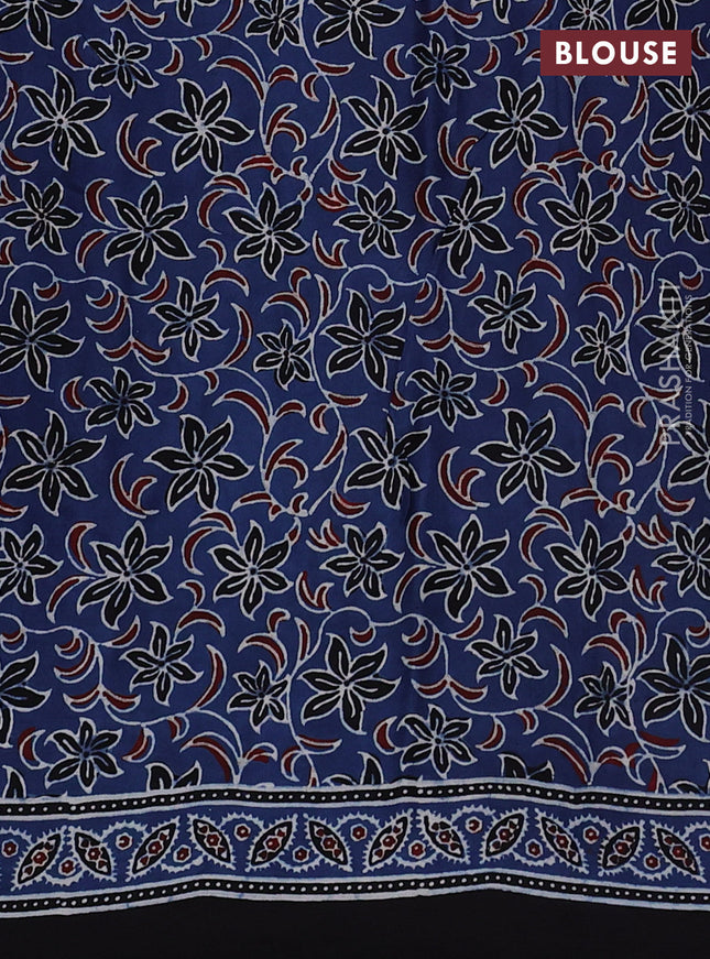 Modal silk saree indigo blue and black with allover ajrakh prints and printed border