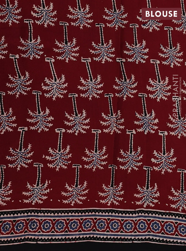 Modal silk saree maroon and black with allover ajrakh butta prints and printed border
