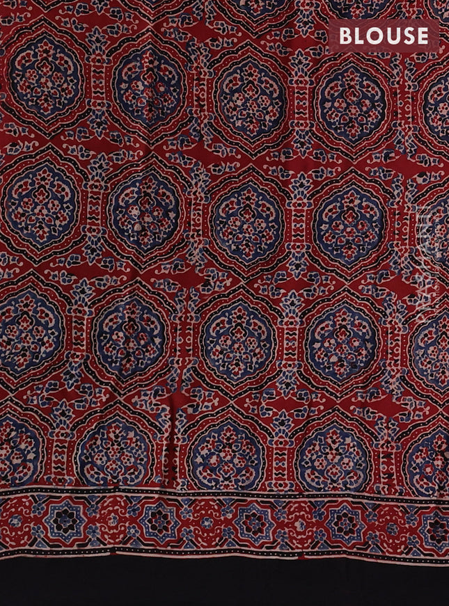 Modal silk saree rustic maroon and black with allover ajrakh prints and printed border