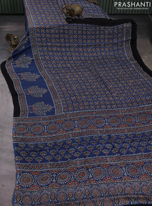 Modal silk saree indigo blue and black with allover ajrakh prints and long printed border