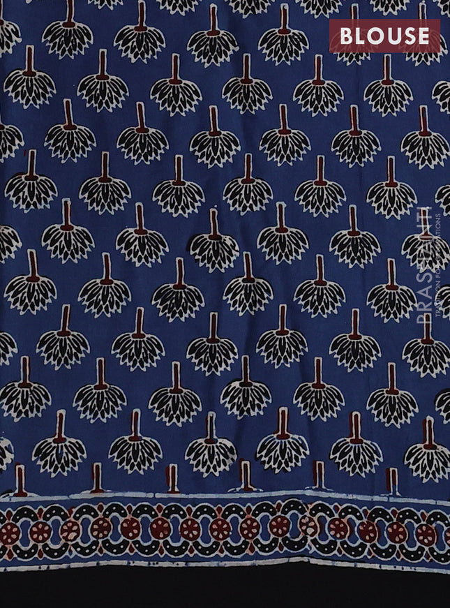 Modal silk saree indigo blue and black with allover ajrakh prints and long printed border