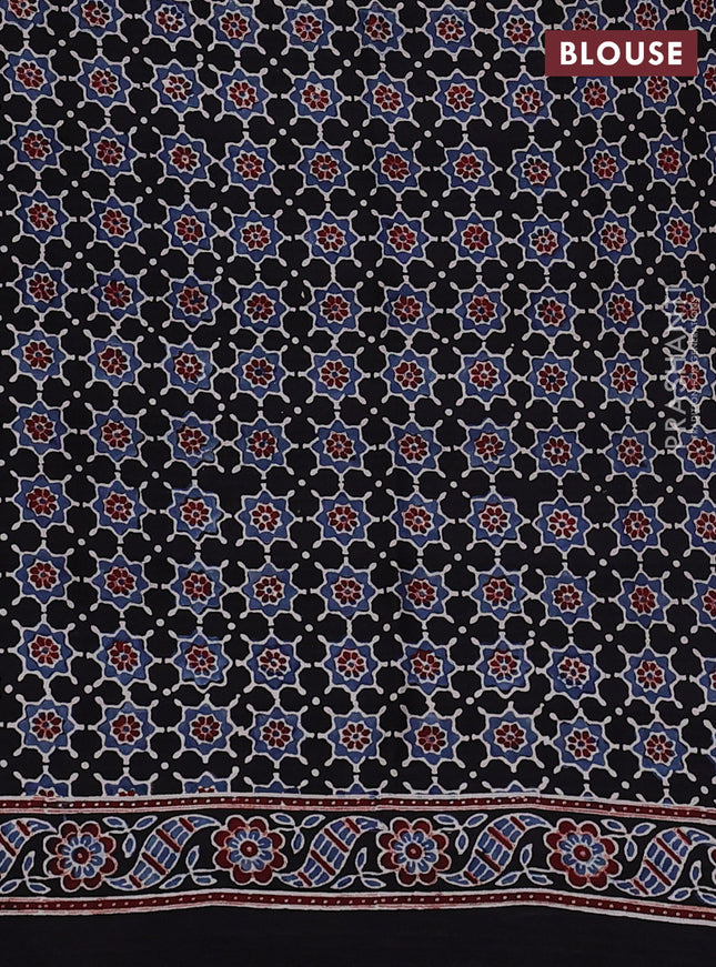 Modal silk saree black and cream with allover ajrakh butta prints and long printed border