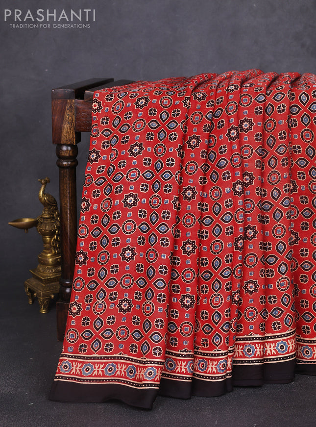 Modal silk saree maroon and black with allover ajrakh prints and printed border