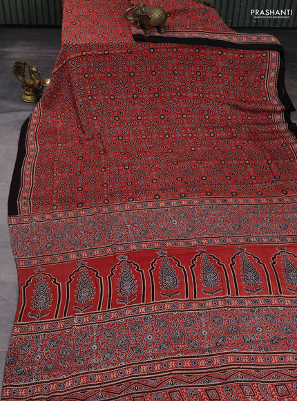 Modal silk saree maroon and black with allover ajrakh prints and printed border