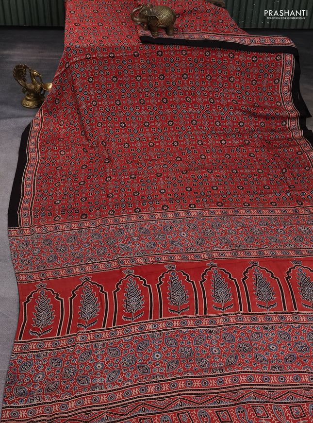Modal silk saree maroon and black with allover ajrakh prints and printed border