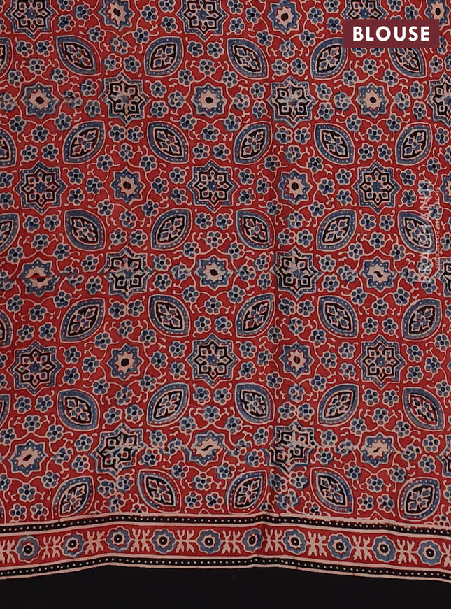 Modal silk saree maroon and black with allover ajrakh prints and printed border