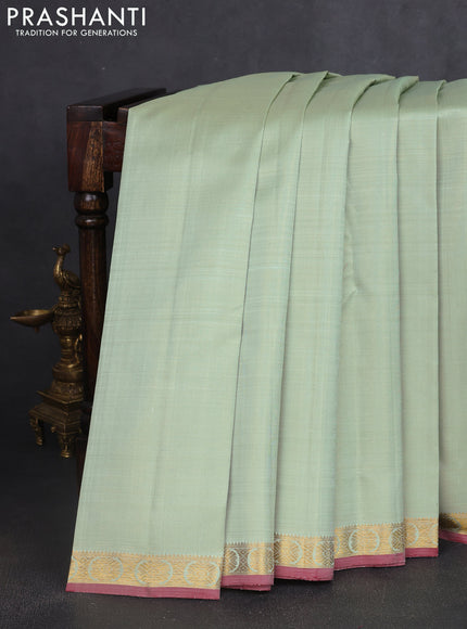 Pure kanchipuram silk saree pista green and maroon with allover vairosi pattern and zari woven border