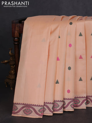 Pure kanchipuram silk saree pale orange with thread woven buttas and thread woven border