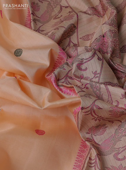Pure kanchipuram silk saree pale orange with thread woven buttas and thread woven border