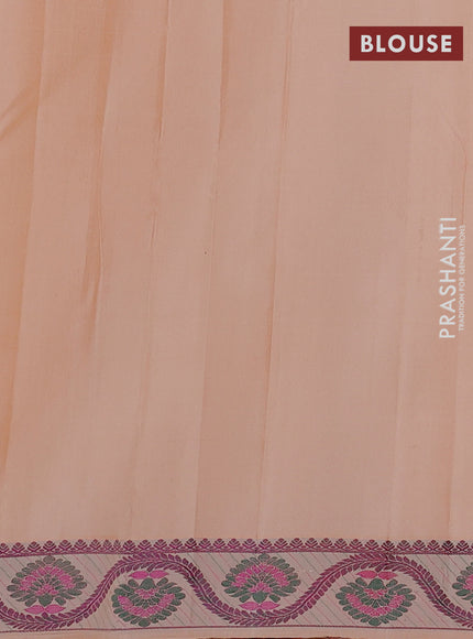 Pure kanchipuram silk saree pale orange with thread woven buttas and thread woven border