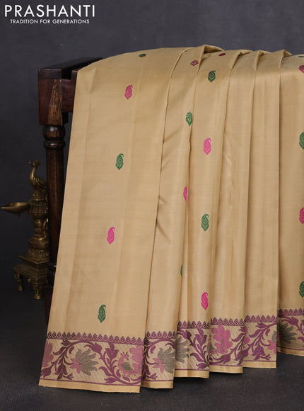 Pure kanchipuram silk saree sandal with thread woven buttas and thread woven border