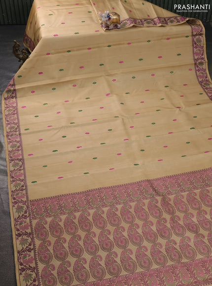 Pure kanchipuram silk saree sandal with thread woven buttas and thread woven border