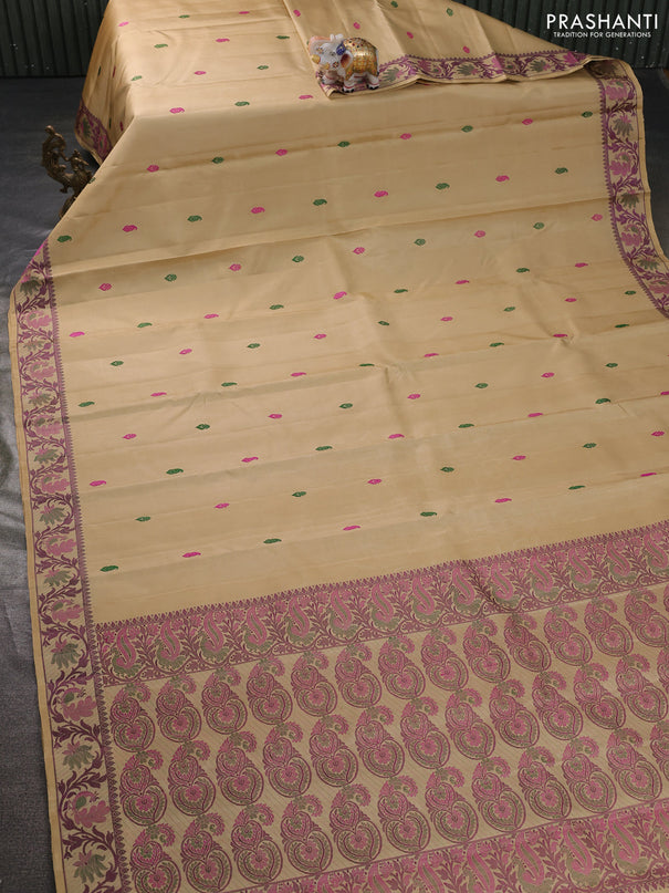 Pure kanchipuram silk saree sandal with thread woven buttas and thread woven border