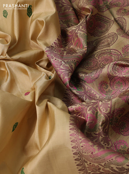 Pure kanchipuram silk saree sandal with thread woven buttas and thread woven border