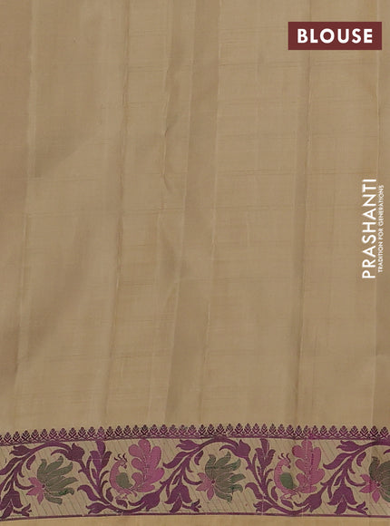 Pure kanchipuram silk saree sandal with thread woven buttas and thread woven border