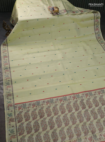 Pure kanchipuram silk saree pista green with thread woven buttas and thread woven border