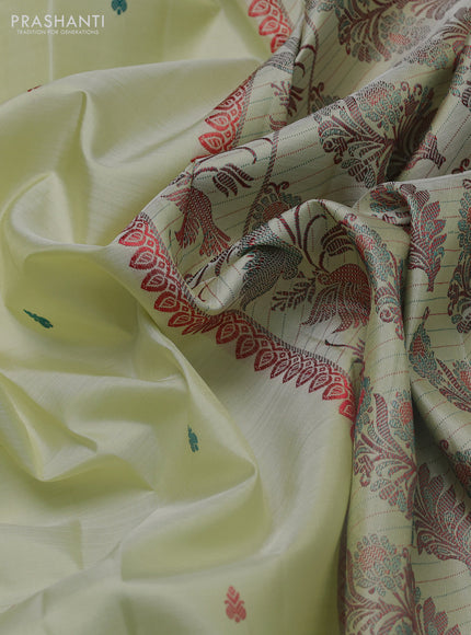 Pure kanchipuram silk saree pista green with thread woven buttas and thread woven border