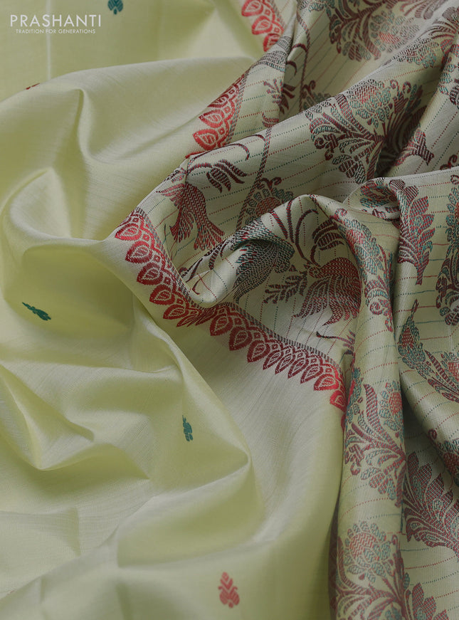 Pure kanchipuram silk saree pista green with thread woven buttas and thread woven border