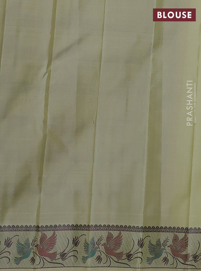 Pure kanchipuram silk saree pista green with thread woven buttas and thread woven border