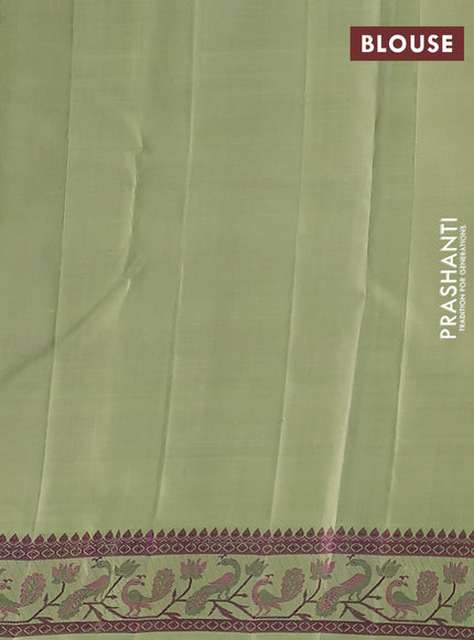 Pure kanchipuram silk saree pista green with annam & rudhraksha thread woven buttas and peacock thread woven border