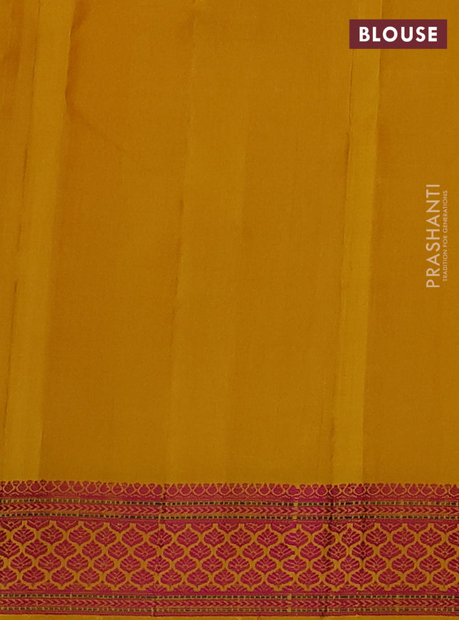 Pure kanchipuram silk saree yellow with thread woven buttas and thread woven border