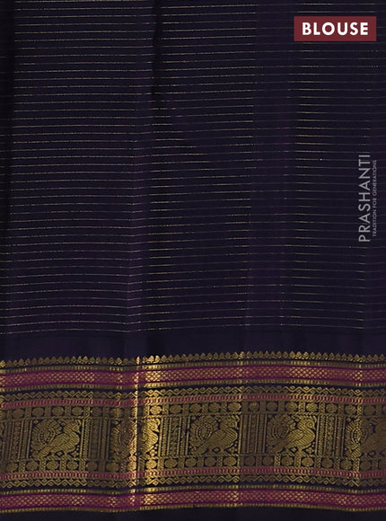 Pure kanchipuram silk saree mild lavender and navy blue with allover smalk zari woven checked pattern and zari woven korvai border