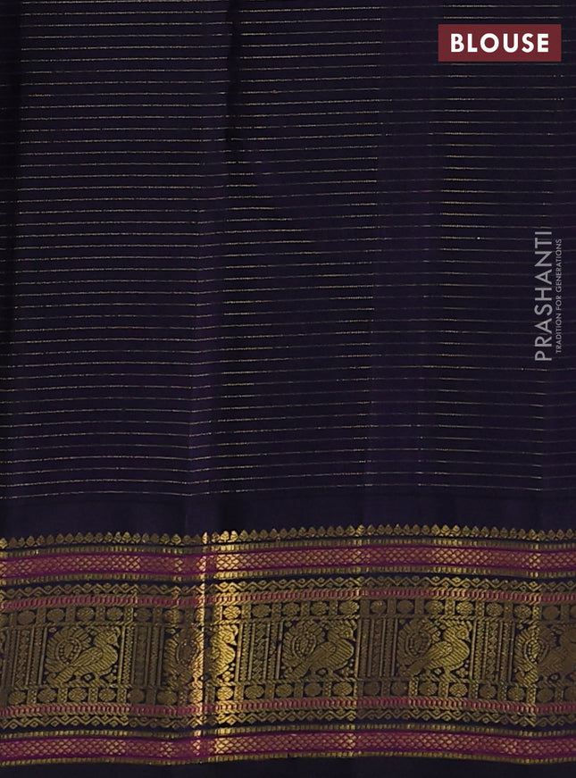 Pure kanchipuram silk saree mild lavender and navy blue with allover smalk zari woven checked pattern and zari woven korvai border