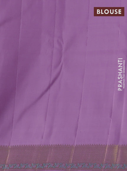 Pure kanchipuram silk saree cream and mild lavender with thread & zari woven floral buttas and rich zari woven border