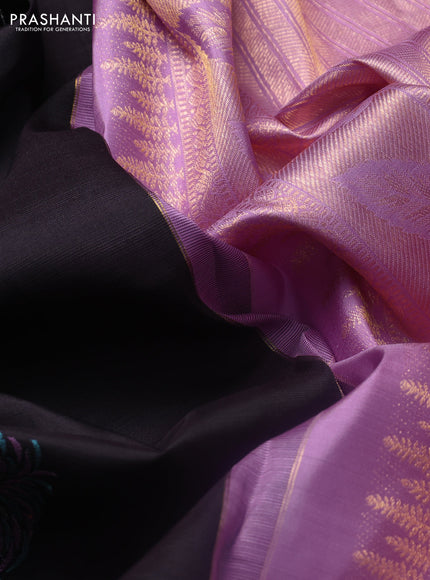 Pure kanchipuram silk saree coffee brown and lavender with thread & zari woven buttas and rich zari woven border