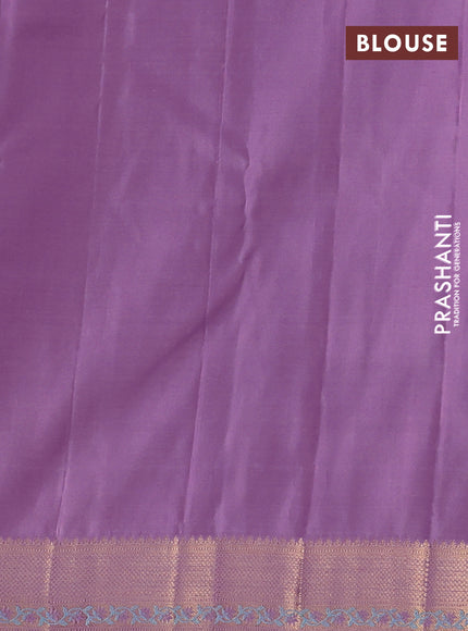 Pure kanchipuram silk saree coffee brown and lavender with thread & zari woven buttas and rich zari woven border