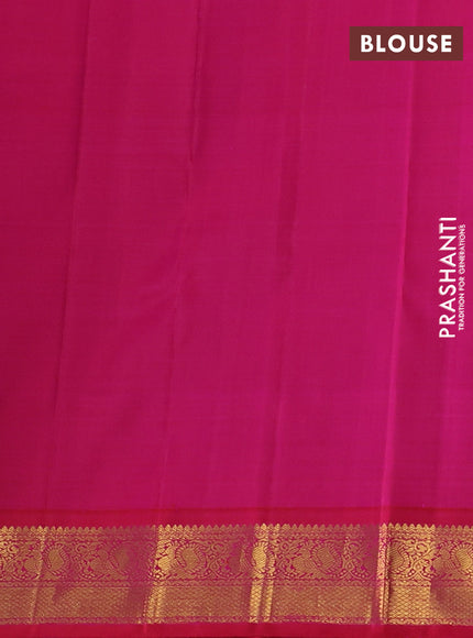Pure kanchipuram silk saree bottle green and dual shade of pink with zari woven buttas and rich zari woven border