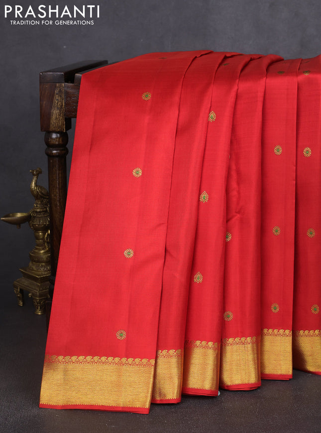 Pure kanchipuram silk saree red with zari woven buttas and rich zari woven border