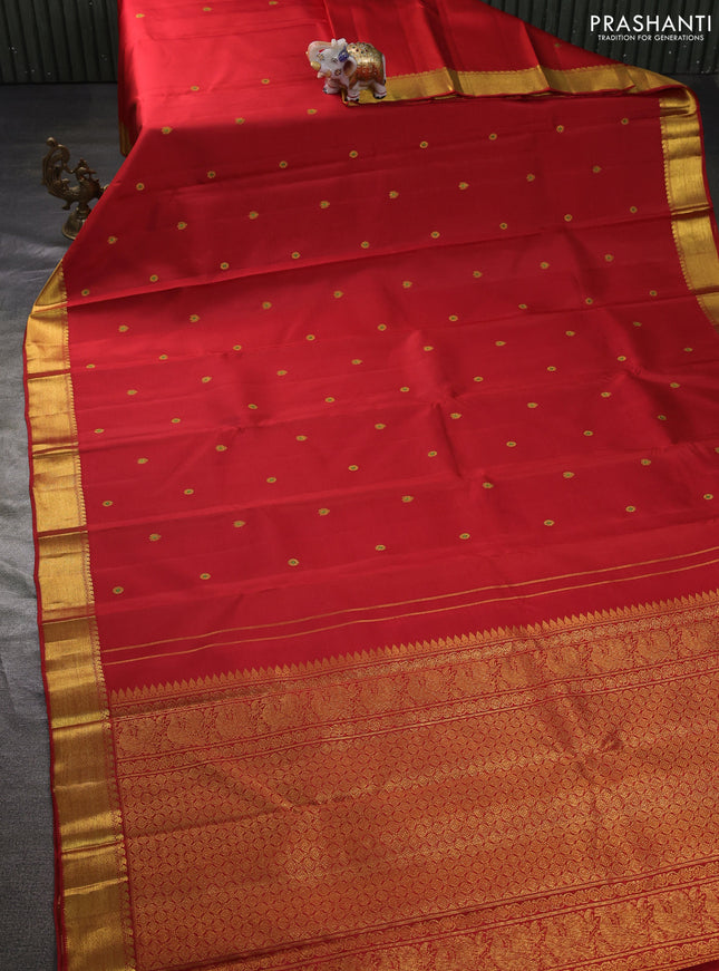 Pure kanchipuram silk saree red with zari woven buttas and rich zari woven border