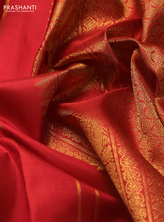 Pure kanchipuram silk saree red with zari woven buttas and rich zari woven border