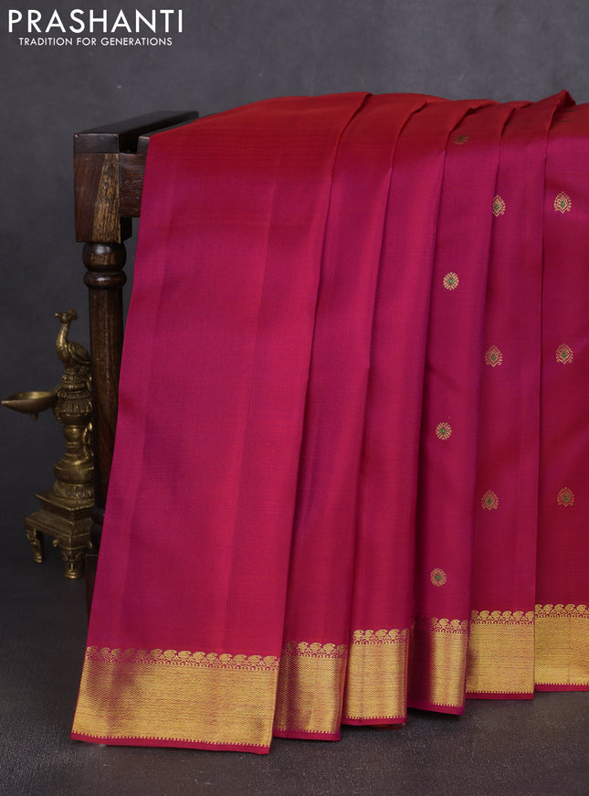 Pure kanchipuram silk saree pink with zari woven buttas and rich zari woven border