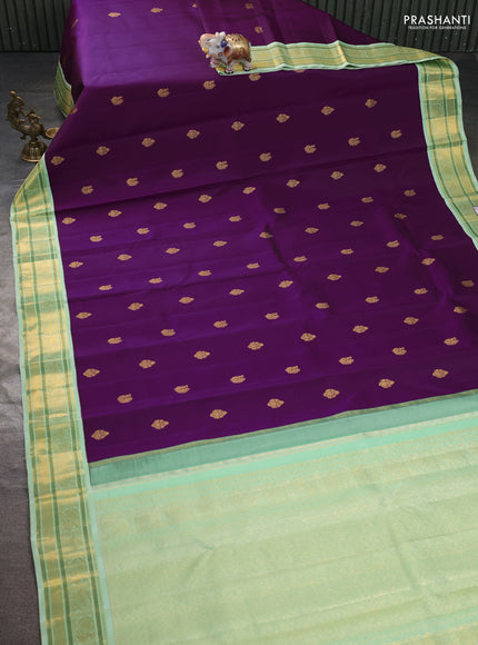 Pure kanchipuram silk saree purple and pista green with zari woven buttas and rich zari woven korvai border