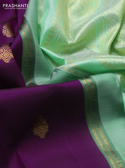 Pure kanchipuram silk saree purple and pista green with zari woven buttas and rich zari woven korvai border