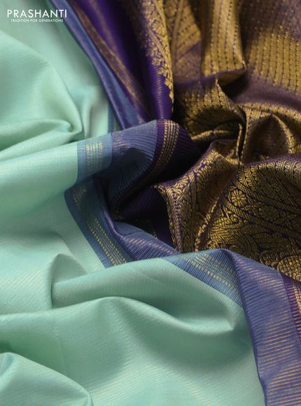 Pure kanchipuram silk saree teal blue and violet with allover vairosi pattern and rich zari woven border