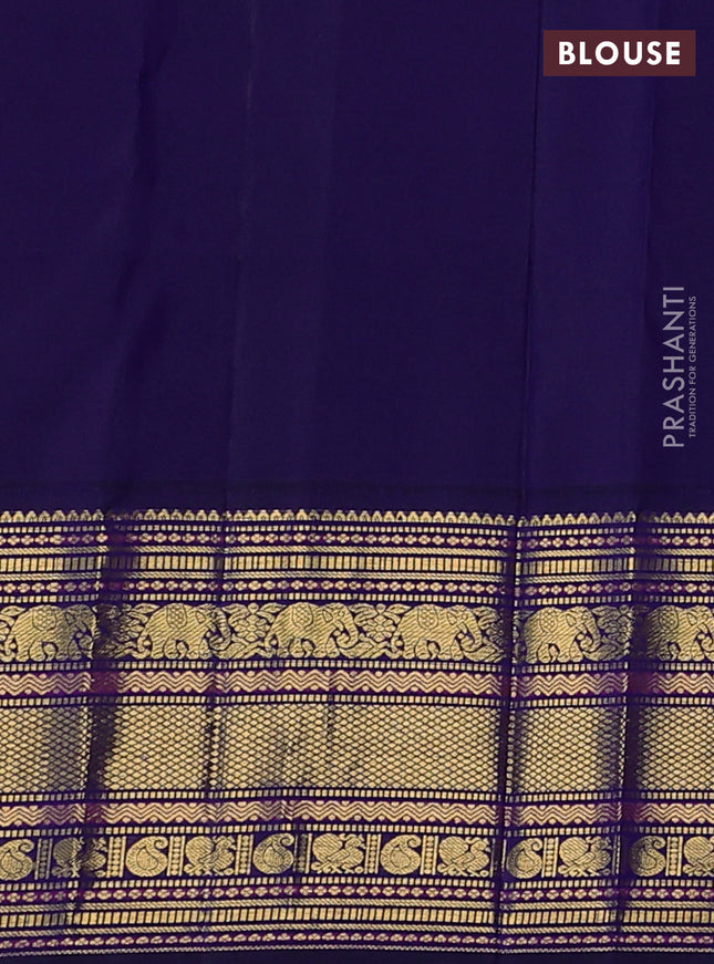 Pure kanchipuram silk saree reddish orange and blue with annam & rudhraksha zari woven buttas and rich zari woven korvai border
