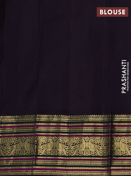 Pure kanchipuram silk saree peach shade and jamun shade with thread woven annam buttas and rich zari woven korvai border