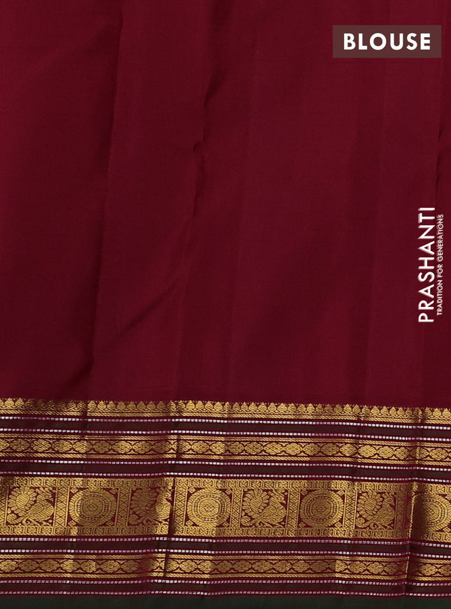 Pure kanchipuram silk saree green and maroon with allover zari stripe weaves and zari woven korvai border