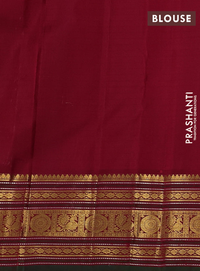 Pure kanchipuram silk saree cream and maroon with allover zari stripe weaves and zari woven korvai border